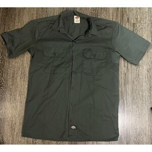 Dickies Short Sleeve Work Shirt Button Down Pockets Dark‎ Green Size S